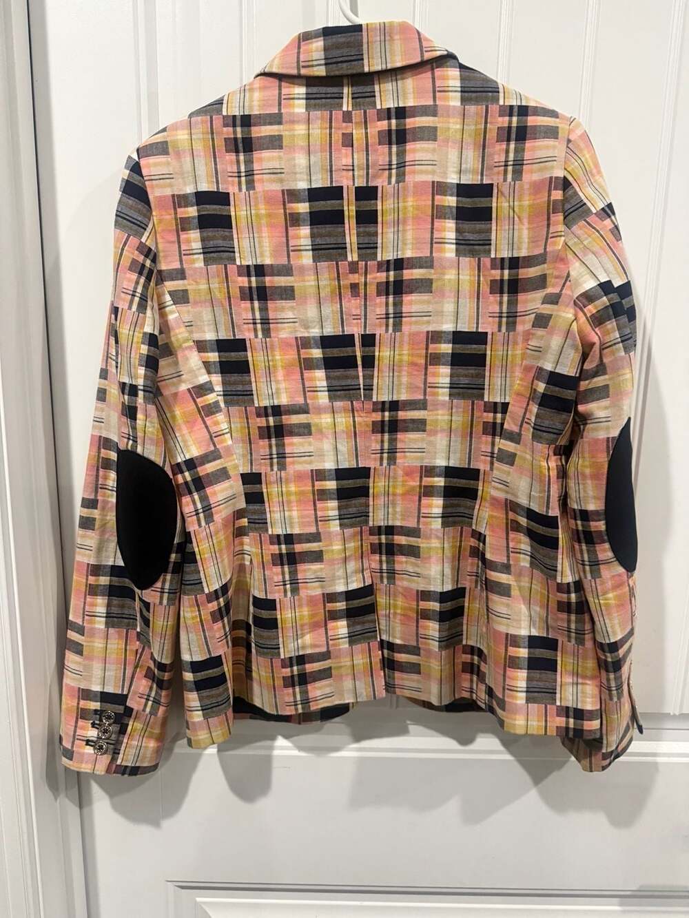 Tommy Hilfiger Patchwork Plaid Blazer Elbow Patches Preppy Academia Sz 10 - Picture 3 of 8